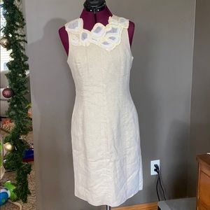 Vivienne Tam Gold Linen Dress with Appliqué Neckline (Size 8)